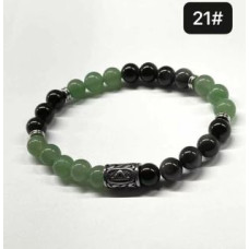 8 mm Gemstone Round bead bracelet with Stainless Steel Accessories - Viking Rune 21 THURISAZ - 5 pcs pack - Aventurine, Silver Obsidian
