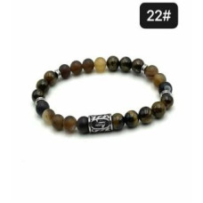 8 mm Gemstone Round bead bracelet with Stainless Steel Accessories - Viking Rune 22 EIHWAZ - 5 pcs pack - Tiger Eye, Banded Agate Brown