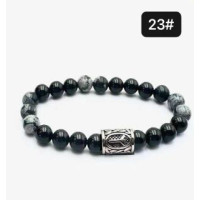 8 mm Gemstone Round bead bracelet with Stainless Steel Accessories - Viking Rune 23 ALGIZ - 5 pcs pack - Golden Black Obsidian, Snowflake Obsidian
