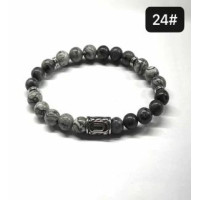 8 mm Gemstone Round bead bracelet with Stainless Steel Accessories - Viking Rune 24 URUZ - 5 pcs pack - Grey Jasper, Dark Labradorite