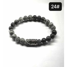 8 mm Gemstone Round bead bracelet with Stainless Steel Accessories - Viking Rune 24 URUZ - 5 pcs pack - Grey Jasper, Dark Labradorite