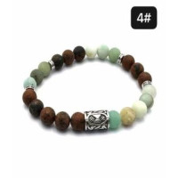 8 mm Gemstone Round bead bracelet with Stainless Steel Accessories - Viking Rune 4 DAGAZ - 5 pcs pack - Amazonite, Mahogany Obsidian