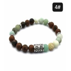 8 mm Gemstone Round bead bracelet with Stainless Steel Accessories - Viking Rune 4 DAGAZ - 5 pcs pack - Amazonite, Mahogany Obsidian