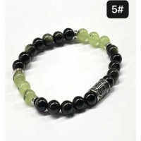 8 mm Gemstone Round bead bracelet with Stainless Steel Accessories - Viking Rune 5 EHWAZ - 5 pcs pack - prehnite, Gold Obsidian