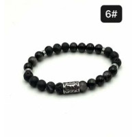 8 mm Gemstone Round bead bracelet with Stainless Steel Accessories - Viking Rune 6 FEHU - 5 pcs pack - Silver Obsidian, Volcano Rock
