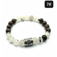 8 mm Gemstone Round bead bracelet with Stainless Steel Accessories - Viking Rune 7 GEBO - 5 pcs pack - Tourmaline Quartz, Alabastro Jasper