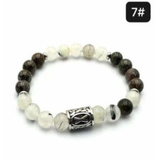 8 mm Gemstone Round bead bracelet with Stainless Steel Accessories - Viking Rune 7 GEBO - 5 pcs pack - Tourmaline Quartz, Alabastro Jasper
