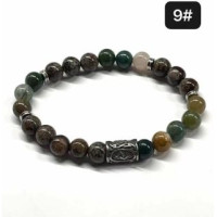 8 mm Gemstone Round bead bracelet with Stainless Steel Accessories - Viking Rune 9 JERA - 5 pcs pack - Fancy Jasper, Alabastro Jasper