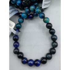 8 mm Gemstone Round Bead Bracelet (Triple Power) - 10 pcs pack - Aqua Blue Tiger Eye, Dark Blue Tiger Eye, and Falcon Eye