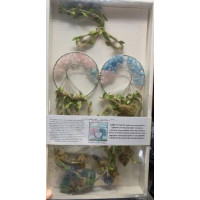Love Hanger - Twin set of Tree of Life chip pendant (About 3.75" OD) and 7 Tumble stones, - 16" in length - Rose Quartz and Aquamarine Chips