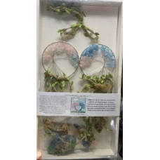 Love Hanger - Twin set of Tree of Life chip pendant (About 3.75" OD) and 7 Tumble stones, - 16" in length - Rose Quartz and Aquamarine Chips