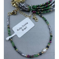 2 mm Faceted Stone + 3 mm Hematite + Shell Pearl with 2 inch chain - 10 pcs pack - Ruby Zoisite (Pearl and More Series)