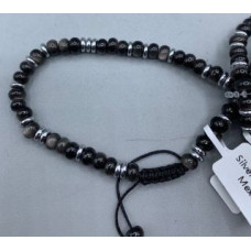 Rondelle (6x4mm) - Drawstring - with Stainless Steel Beads and Gemstone - 10 pcs packs - Silver Obsidian