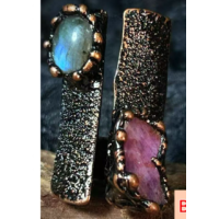 Gemstone Rings - Labradorite and Amethyst (about 0.5 inches) - 10 pcs Pack