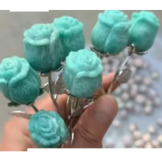 Roses - Amazonite rose (about 1 x 1 inches) with 2 metal leaves and 4.75 inches metal stem