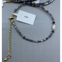 2 mm Faceted Stone + 3 mm Hematite + Shell Pearl with 2 inch chain - 10 pcs pack - IOLITE (Pearl and More Series)