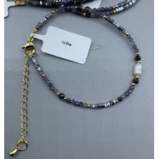 2 mm Faceted Stone + 3 mm Hematite + Shell Pearl with 2 inch chain - 10 pcs pack - IOLITE (Pearl and More Series)