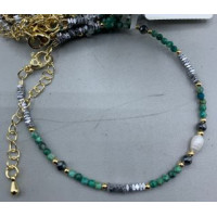 2 mm Faceted Stone + 3 mm Hematite + Shell Pearl with 2 inch chain - 10 pcs pack - Chrysocolla (Pearl and More Series)