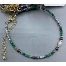 2 mm Faceted Stone + 3 mm Hematite + Shell Pearl with 2 inch chain - 10 pcs pack - Chrysocolla (Pearl and More Series)