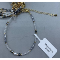 2 mm Faceted Stone + 3 mm Hematite + Shell Pearl with 2 inch chain - 10 pcs pack - Moonstone (Pearl and More Series)