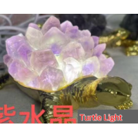LED Display with USB Adapter - Turtle Shape Holder with Gemstone Body - Amethyst