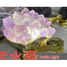 LED Display with USB Adapter - Turtle Shape Holder with Gemstone Body - Amethyst