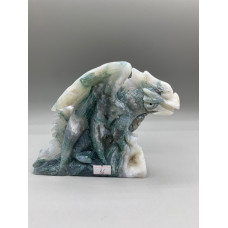Extra Large Carving - Dragon (Moss Agate - Quartz) - About 7.5 x 2 x 5.5 inches H