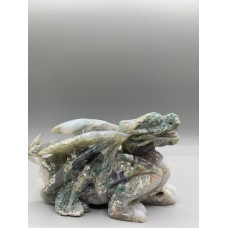 Extra Large Carving - Dragon (Moss Agate - Quartz) - About 6.5 x 2 x 4 inches H