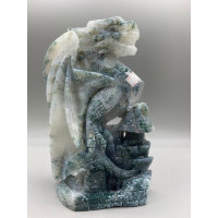 Extra Large Carving - Dragon (Moss Agate - Quartz) - About 5 x 2.25 x 8.5 inches H Extra Large Carving - Dragon (Moss Agate - Quartz) - About 5 x 2.25 x 8.5 inches H