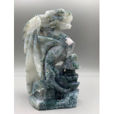 Extra Large Carving - Dragon (Moss Agate - Quartz) - About 5 x 2.25 x 8.5 inches H