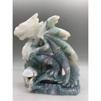 Extra Large Carving - Dragon (Moss Agate - Quartz) - About 6.25 x 2 x 7.75 inches H Extra Large Carving - Dragon (Moss Agate - Quartz) - About 6.25 x 2 x 7.75 inches H