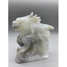 Extra Large Carving - Dragon (Moss Agate - Quartz) - About 4.5 x 4 x 6 inches H