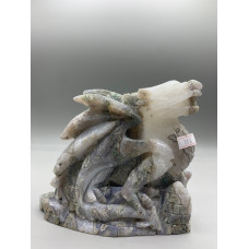 Extra Large Carving - Dragon (Moss Agate - Quartz) - About 7 x 2 x 6 inches H