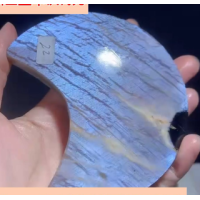 Moon Gemstone Large Half Moon (About 2 x 3 inches) - Gray Moonstone w display Stand