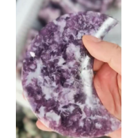 Moon Gemstone Large Half Moon - Lepidolite w display stand - ( x inches)