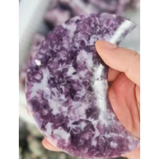 Moon Gemstone Large Half Moon - Lepidolite w display stand - ( x inches)