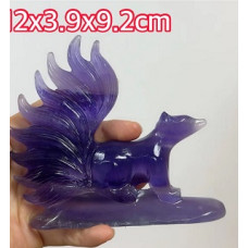 Extra Large Carving - Fox with 9 tails (about 4.5 x 4 H inches) - Purple Fluorite