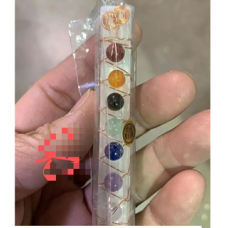 Chakra Hanger - Selenite Bar with 7 Heart shape Bead - 3" x 0.5" x 0.5" (Rectangular Prism shape)