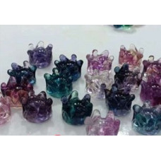 Carvings - Crown (1.8 cm or about 0.7 inch) in Rainbow Fluorite Mix Stones - 10 pcs pack