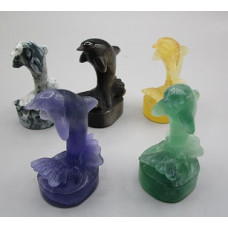 Extra Large Carving - Dolphin Standing (7.5 cm or about 3 inches) - Fluorite yellow, Fluorite Purple, Fluorite Green, Moss Agate, Silver Obsidian