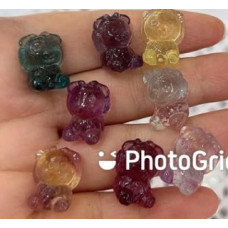 Carvings - Teddy Bear Ears Covered (1.8 cm or about 0.7 inch) in Rainbow Fluorite Mix Stones - 10 pcs pack