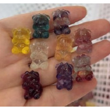 Carvings - Teddy Bear Peek A Boo (1.8 cm or about 0.7 inch) in Rainbow Fluorite Mix Stones - 10 pcs pack