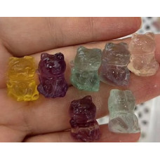 Carvings - Lucky Cat (1.8 cm or about 0.7 inch) in Rainbow Fluorite Mix Stones - 10 pcs pack