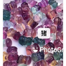 Carvings - Pig (1.8 cm or about 0.7 inch) in Rainbow Fluorite Mix Stones - 10 pcs pack