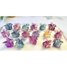 Carvings - Swan (1.8 cm or about 0.7 inch) in Rainbow Fluorite Mix Stones - 10 pcs pack