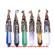 GPK Point - Bronze helmet Point Pendant (About 3 inch H) - 10 pc pack - Amethyst, Lapis, Blue Goldstone, Rose Quartz, Aventurine, Black Obsidian, and Opalite