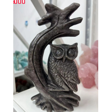 Extra Large Carving - Owl (8H Inches) - Silver Obsidian