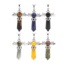 GPK Angel Point Pendant (about 2.25 inch) - 10 pcs pack - mix with Amethyst, Lapis, Blue Goldstone, Rose Quartz, Aventurine, Black Obsidian, Opalite