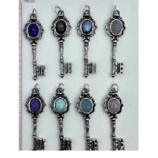 GPK Key with Gems Pendant (about 2 inch) - 10 pcs pack - mix with Labradorite, Larima, Kunzite, Moonstone, Lapis, Apatite, Hypersthene, Pietersite, Charoite, Aquamarine