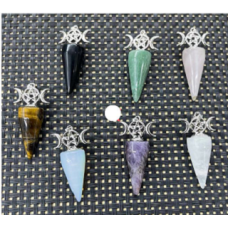 GPK Star David with moons on Pendulum Shape Gems Pendant (About 2 inch) - 10 pcs mix with Amethyst, Lapis, Blue Goldstone, Rose Quartz, Aventurine, Black onyx, and opalite stone pack